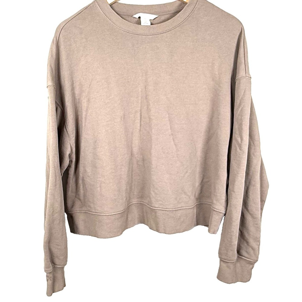 HM‎ Basics Sweatshirt Medium M Taupe Brown Cropped Loose Lounge Minimalist NWOT